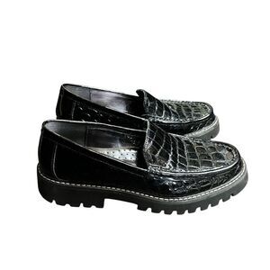 Donald Pliner Hope Crocco Patent Leather Black Chunky Women's Loafers Size 8.5